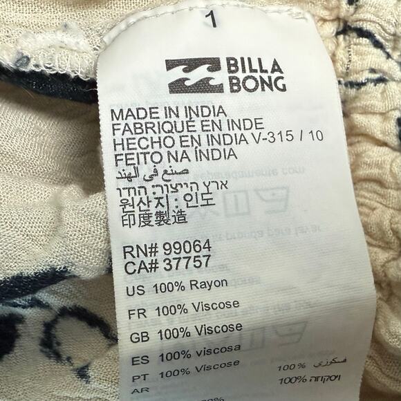 Billabong Sea The Sun Black & Cream Floral Tie Front Cover-Up Kimono - Picture 7 of 8